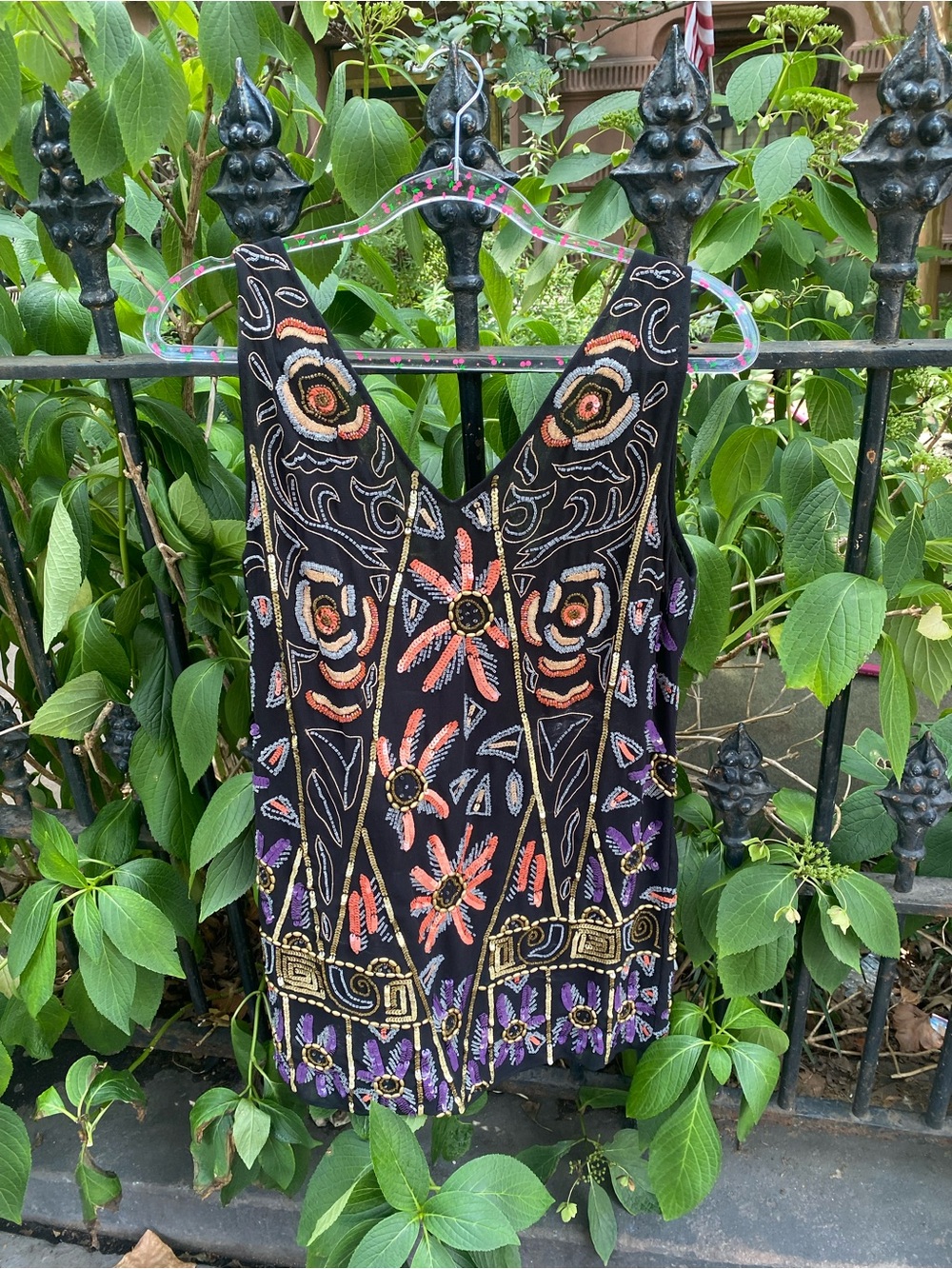 Anthropologie Black Embroidered Floral Beaded Mini Dress